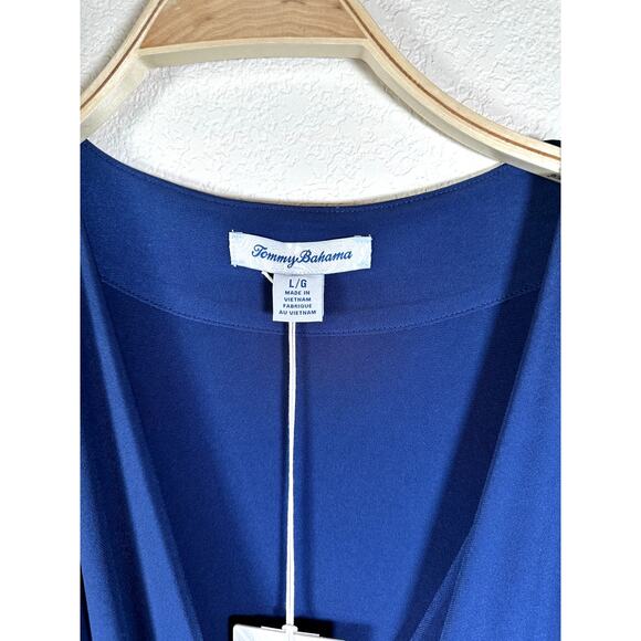Tommy Bahama Carmela Dress Women’s Large Navy NWT Crossover Front Midi - Picture 3 of 9